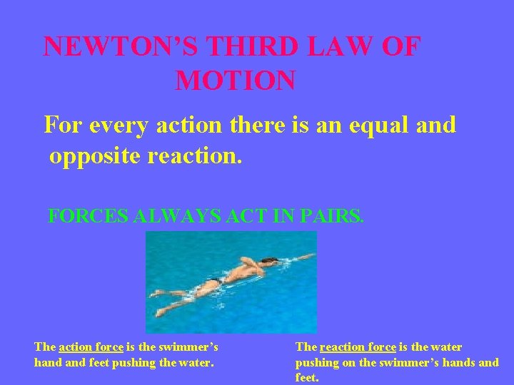 NEWTON’S THIRD LAW OF MOTION For every action there is an equal and opposite