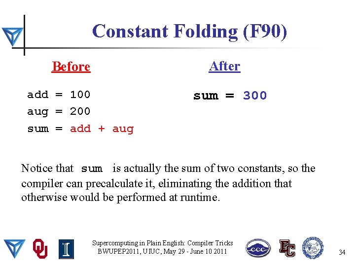 Constant Folding (F 90) After Before add = 100 aug = 200 sum =