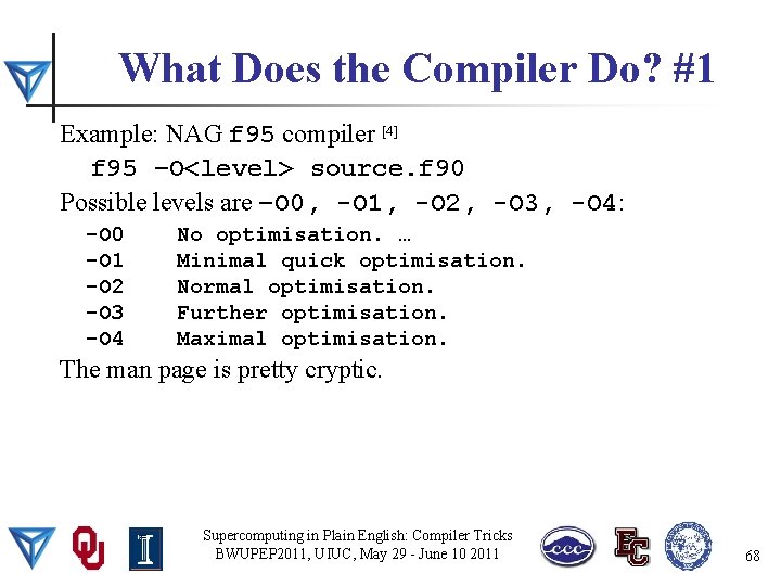 What Does the Compiler Do? #1 Example: NAG f 95 compiler [4] f 95