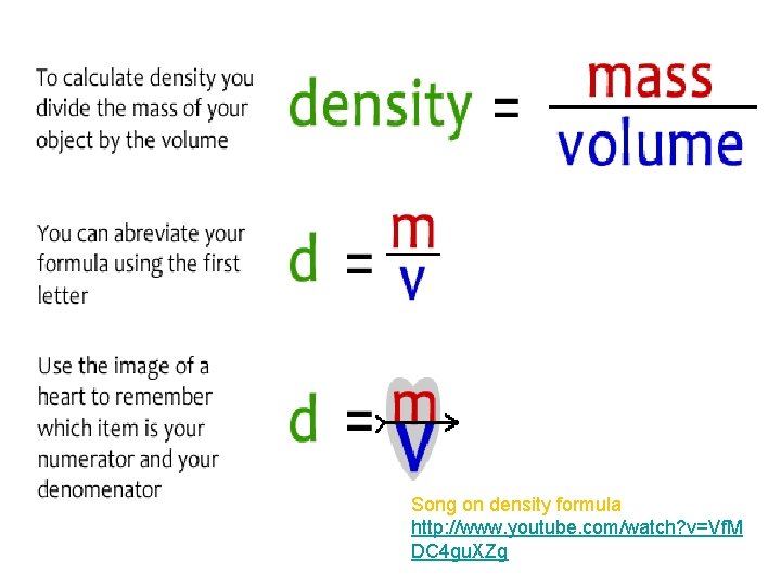 Song on density formula http: //www. youtube. com/watch? v=Vf. M DC 4 gu. XZg