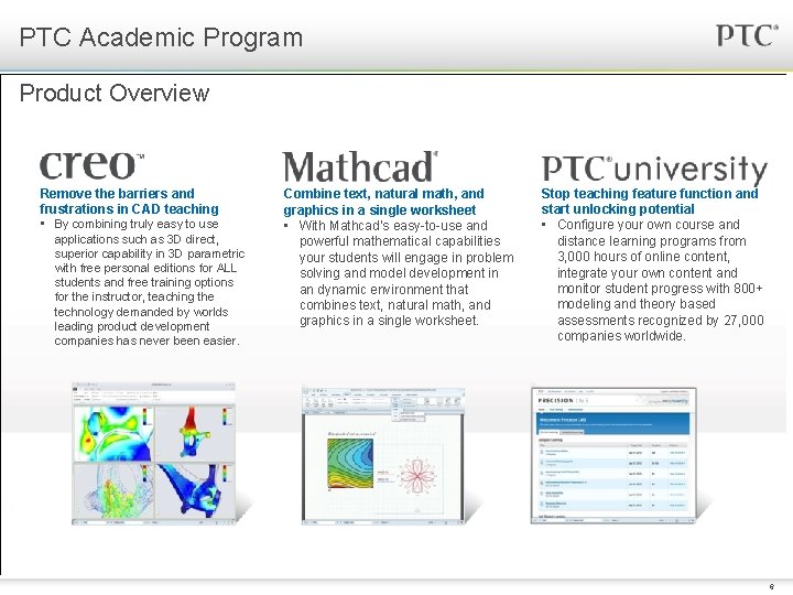 PTC Academic Program Product Overview Remove the barriers and frustrations in CAD teaching •