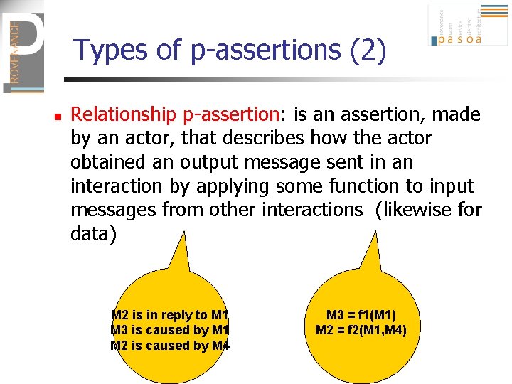 Types of p-assertions (2) n Relationship p-assertion: is an assertion, made by an actor,