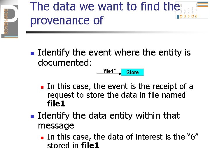 The data we want to find the provenance of n Identify the event where