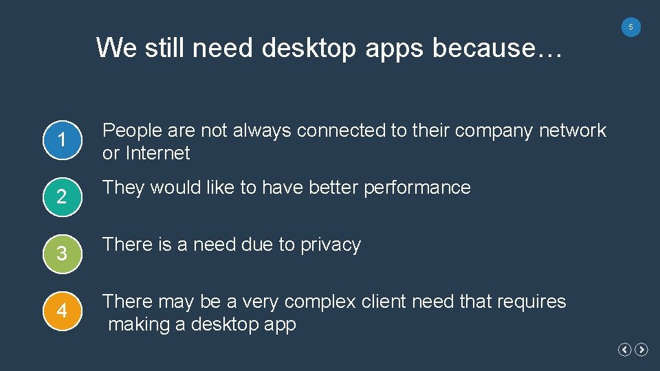 5 We still need desktop apps because… 1 People are not always connected to