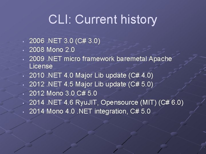 CLI: Current history § § § § 2006. NET 3. 0 (C# 3. 0)