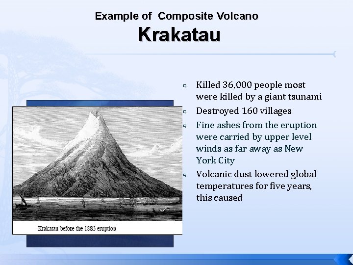 Example of Composite Volcano Krakatau Killed 36, 000 people most were killed by a