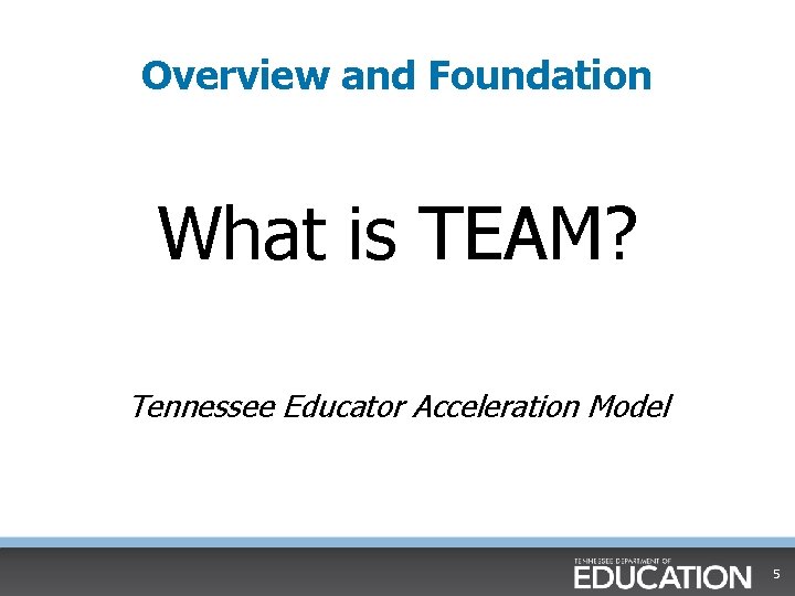 Overview and Foundation What is TEAM? Tennessee Educator Acceleration Model 5 