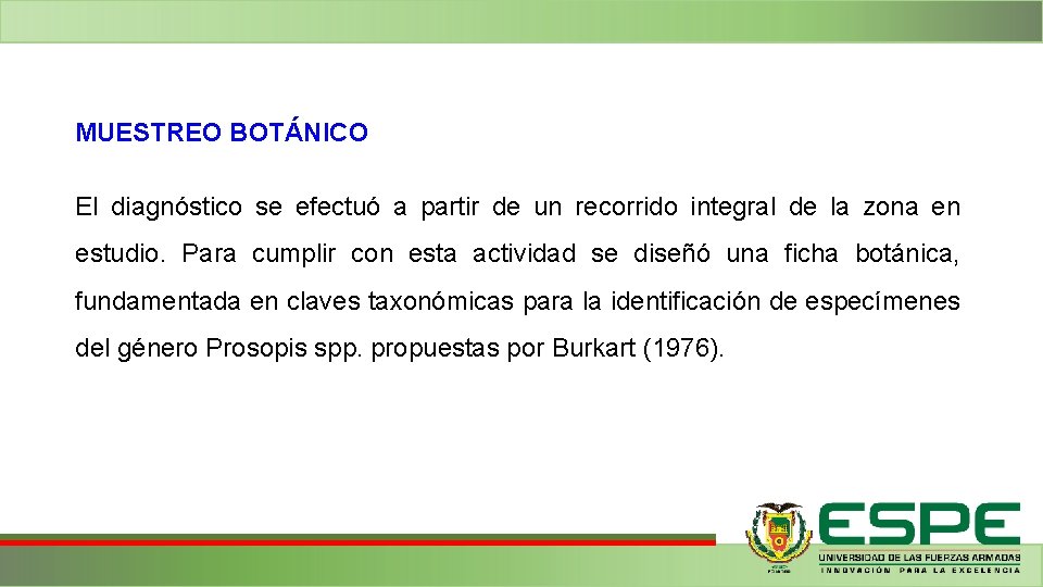 MUESTREO BOTÁNICO El diagnóstico se efectuó a partir de un recorrido integral de la MUESTREO BOTÁNICO El diagnóstico se efectuó a partir de un recorrido integral de la