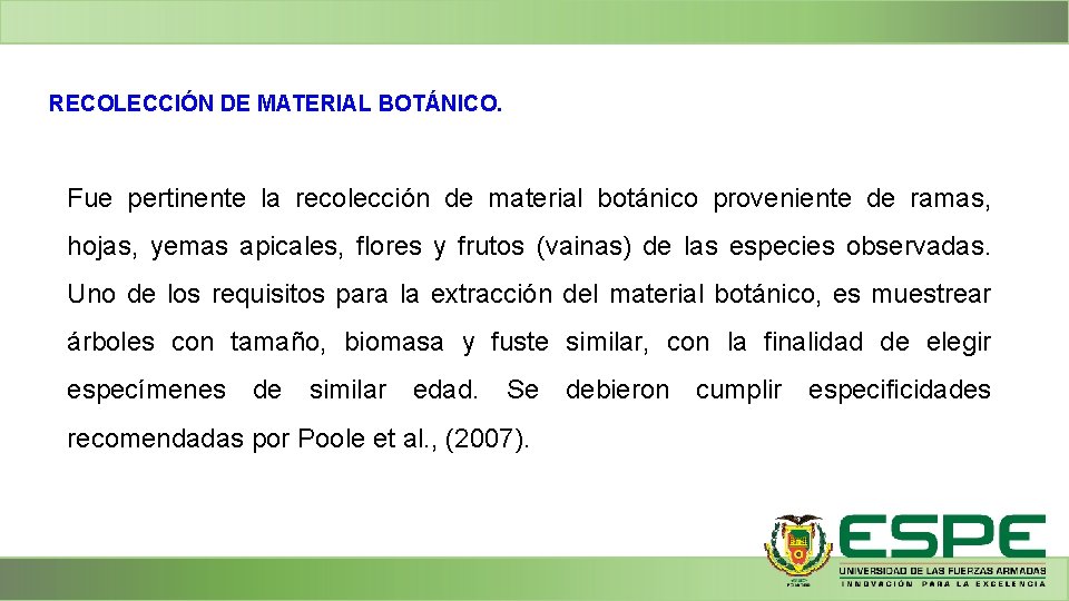 RECOLECCIÓN DE MATERIAL BOTÁNICO. Fue pertinente la recolección de material botánico proveniente de ramas, RECOLECCIÓN DE MATERIAL BOTÁNICO. Fue pertinente la recolección de material botánico proveniente de ramas,
