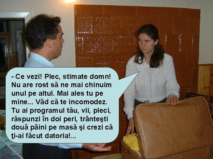 - Ce vezi! Plec, stimate domn! Nu are rost să ne mai chinuim unul