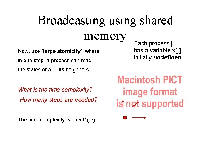 Broadcasting using shared memory Each process j Now, use “large atomicity”, where in one