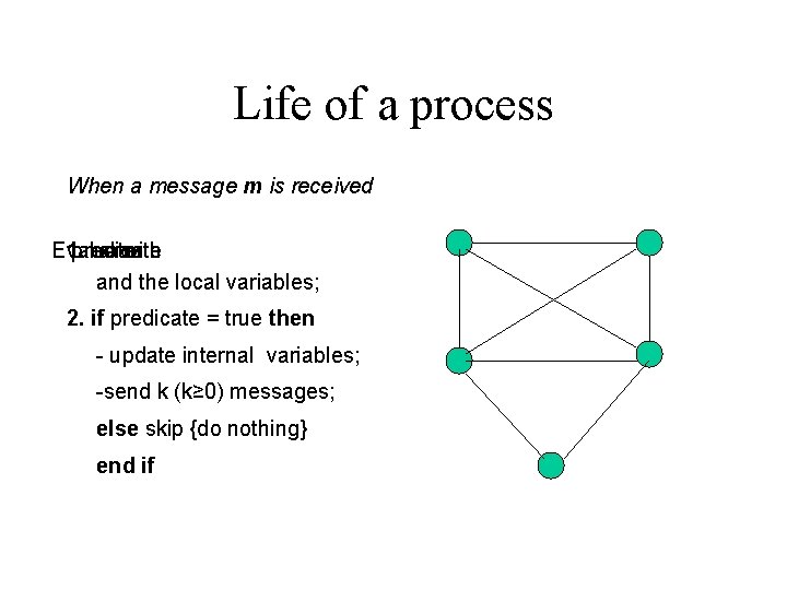Life of a process When a message m is received Evaluate 1. predicate a