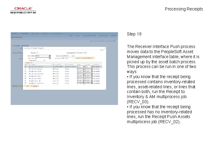 Processing Receipts Step 19 The Receiver Interface Push process moves data to the People.