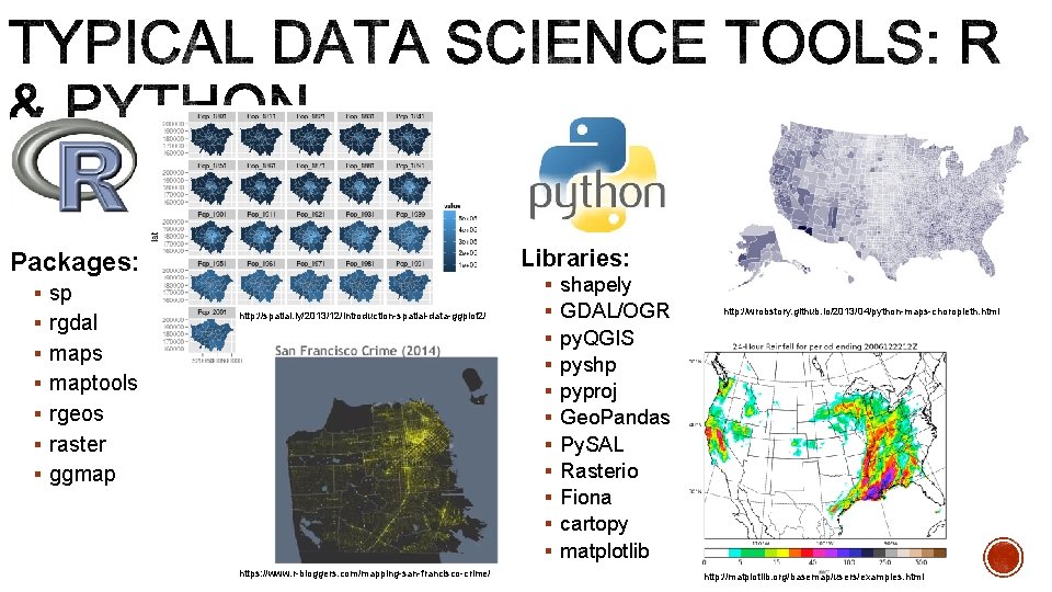 Libraries: Packages: § sp § rgdal http: //spatial. ly/2013/12/introduction-spatial-data-ggplot 2/ § maps § maptools