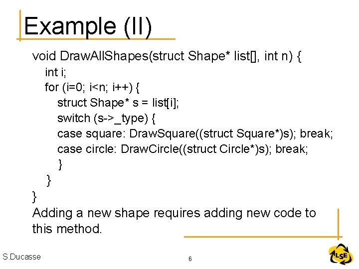 Example (II) void Draw. All. Shapes(struct Shape* list[], int n) { int i; for