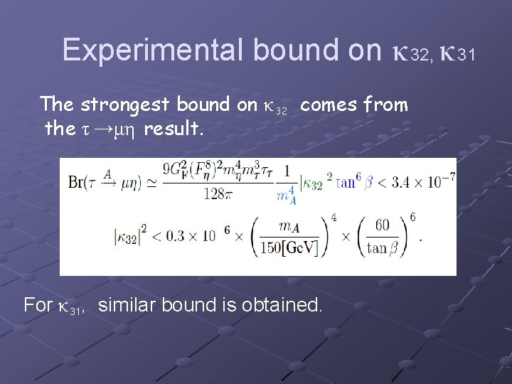 Experimental bound on κ 32, κ 31 The strongest bound on κ 32　comes from