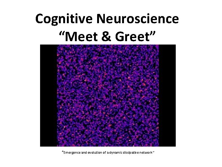 Cognitive Neuroscience “Meet & Greet” “Emergence and evolution of a dynamic dissipative network. ”
