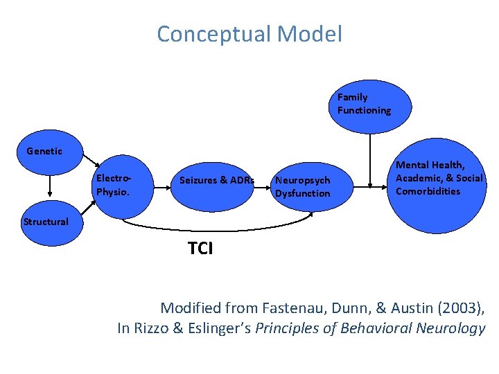Conceptual Model Family Functioning Genetic Electro. Physio. Seizures & ADRs Neuropsych Dysfunction Mental Health,