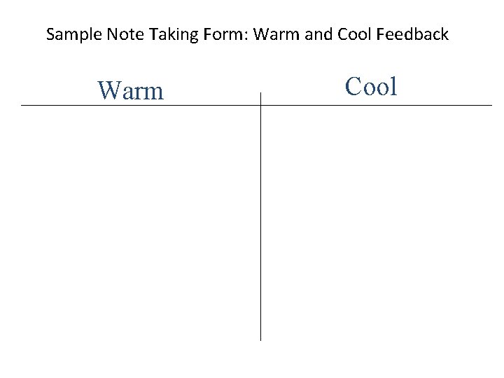 Sample Note Taking Form: Warm and Cool Feedback Warm Cool 