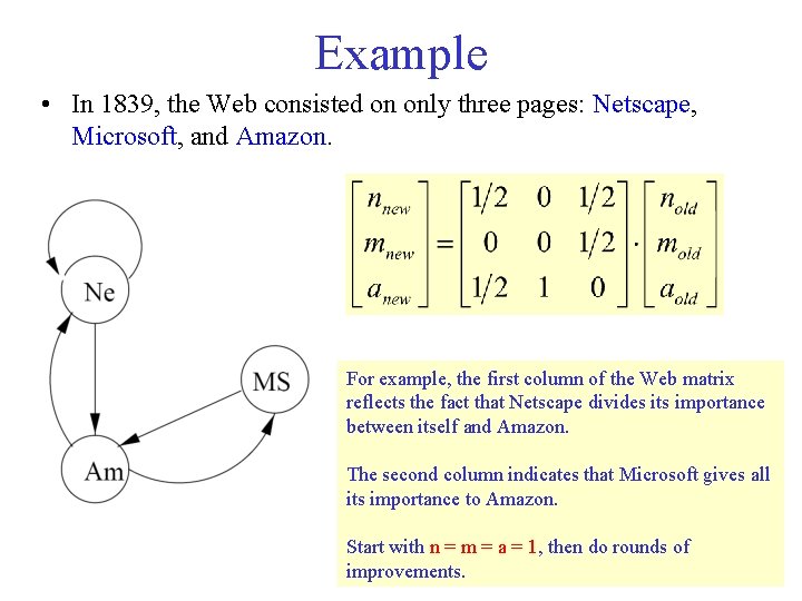Example • In 1839, the Web consisted on only three pages: Netscape, Microsoft, and