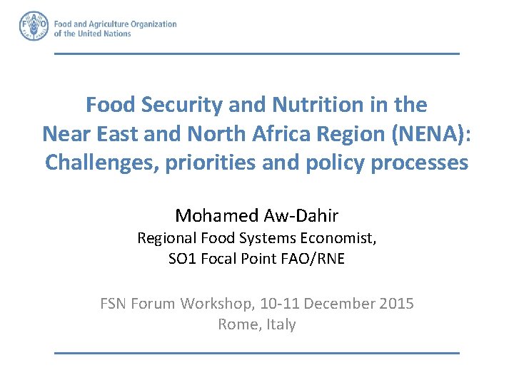 Food Security and Nutrition in the Near East