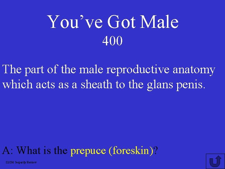 You’ve Got Male 400 The part of the male reproductive anatomy which acts as