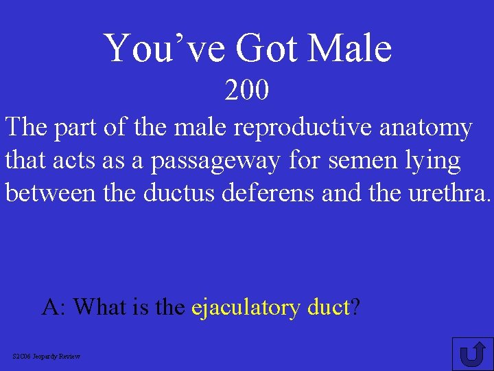 You’ve Got Male 200 The part of the male reproductive anatomy that acts as