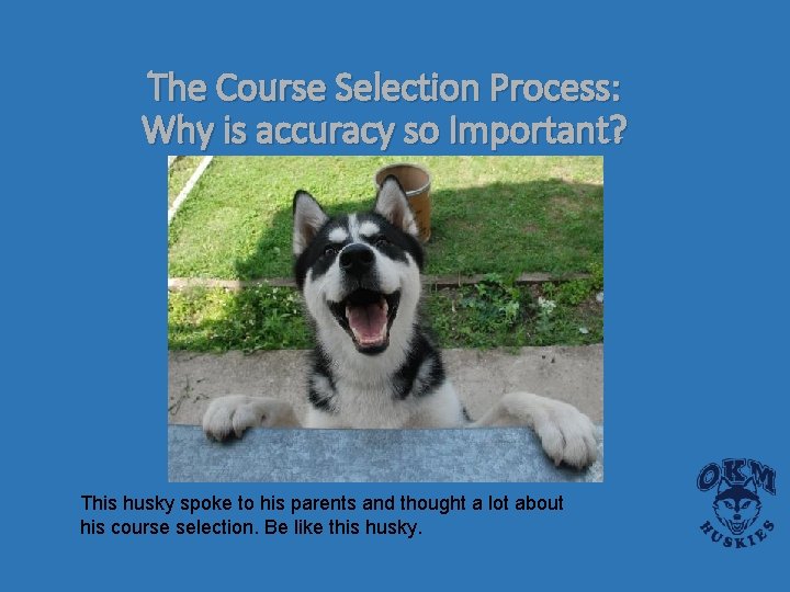 The Course Selection Process: Why is accuracy so Important? This husky spoke to his