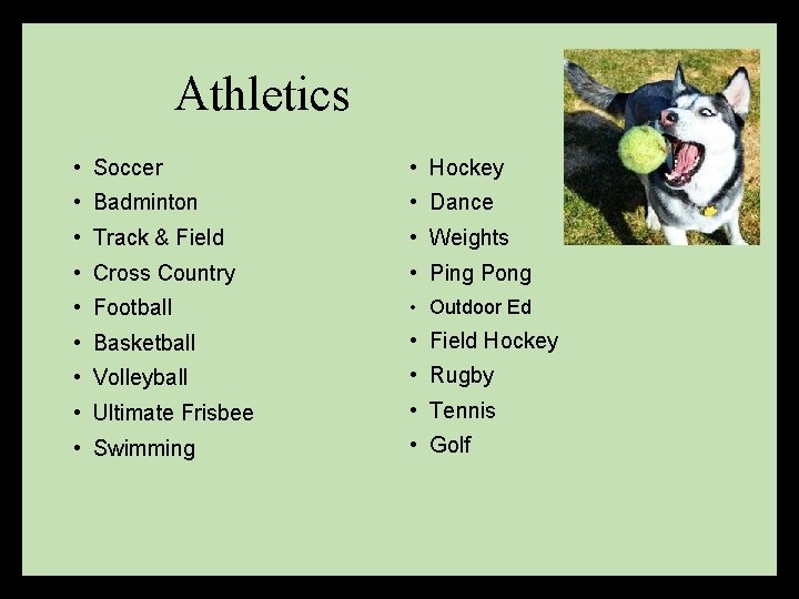 Athletics • Soccer • Hockey • Badminton • Dance • Track & Field •