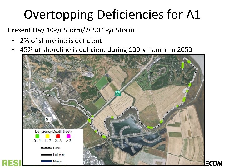 Overtopping Deficiencies for A 1 Present Day 10 -yr Storm/2050 1 -yr Storm •