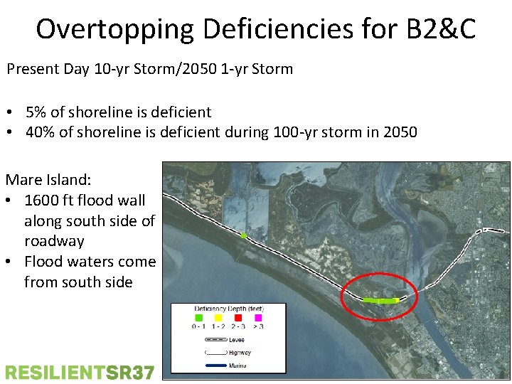 Overtopping Deficiencies for B 2&C Present Day 10 -yr Storm/2050 1 -yr Storm •