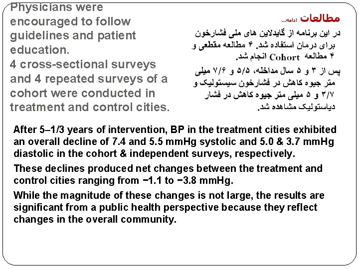 Physicians were encouraged to follow guidelines and patient education. 4 cross-sectional surveys and 4