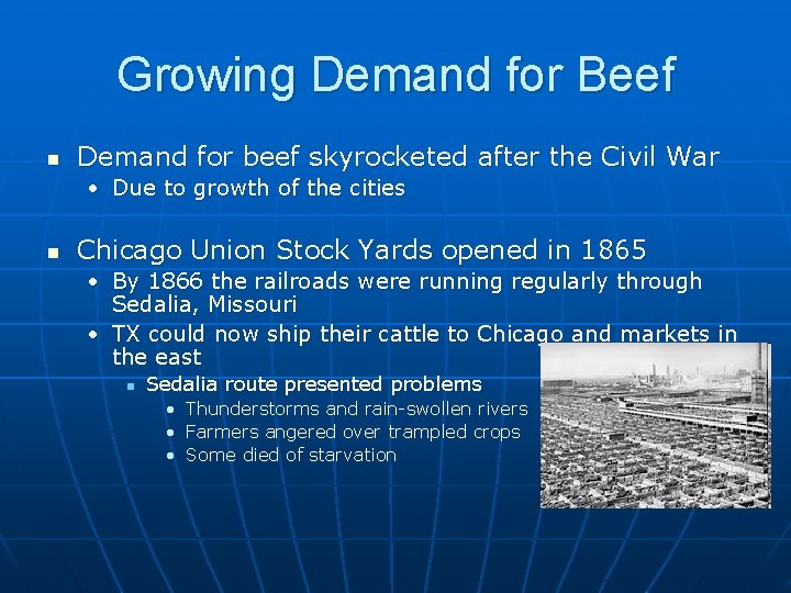 Growing Demand for Beef n Demand for beef skyrocketed after the Civil War •