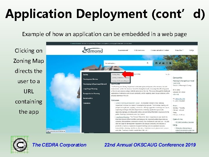 Application Deployment (cont’d) Example of how an application can be embedded in a web