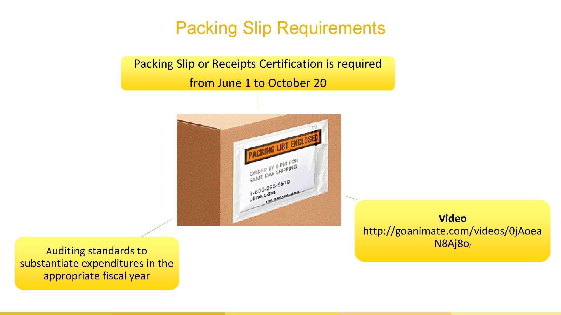 Packing Slip Requirements Packing Slip or Receipts Certification is required from June 1 to