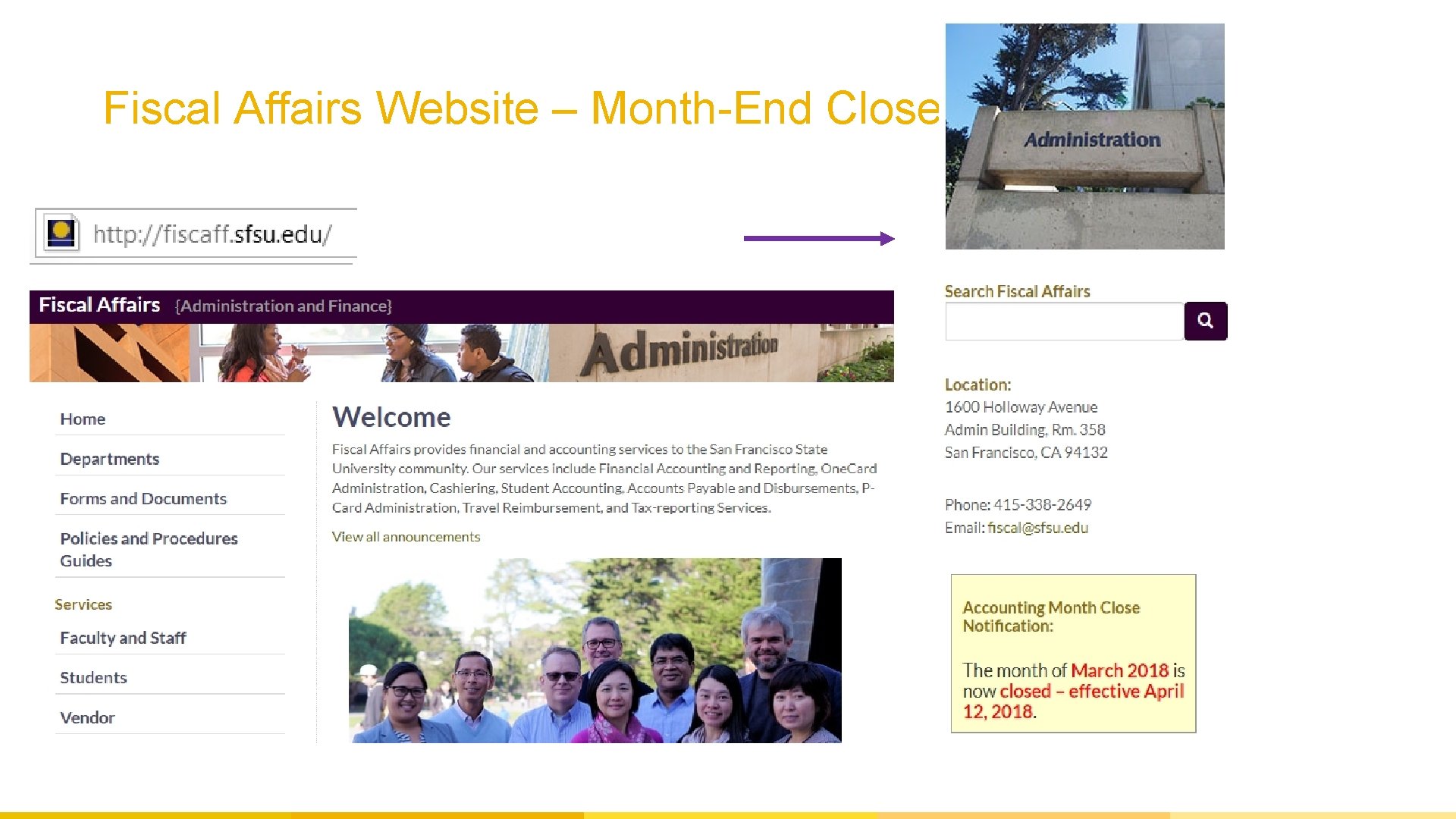  Fiscal Affairs Website – Month-End Close Info 