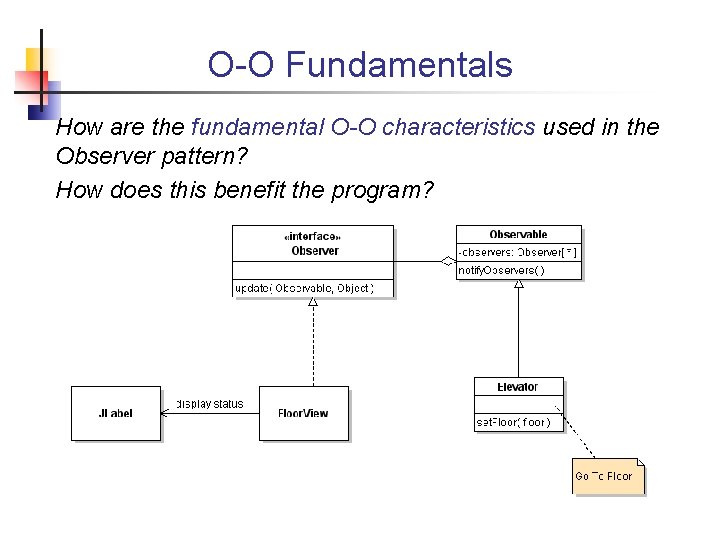 O-O Fundamentals How are the fundamental O-O characteristics used in the Observer pattern? How