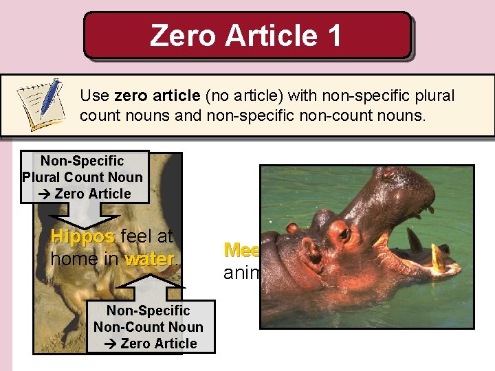 Zero Article 1 Use zero article (no article) with non-specific plural count nouns and
