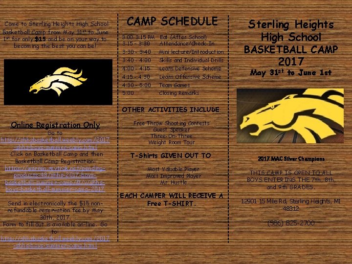 Come to Sterling Heights High School Basketball Camp from May 31 st to June