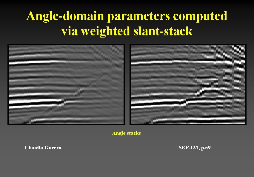 Angle-domain parameters computed via weighted slant-stack Angle stacks Claudio Guerra SEP-131, p. 59 