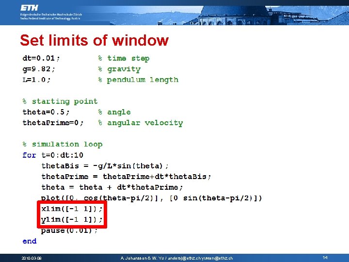 Set limits of window 2010 -03 -08 A. Johansson & W. Yu / andersj@ethz.