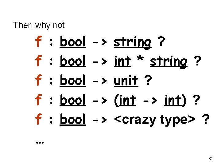 Then why not f : f : f : … bool bool -> ->