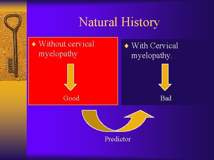 Natural History ¨ Without cervical myelopathy ¨ With Cervical myelopathy. Good Bad Predictor 