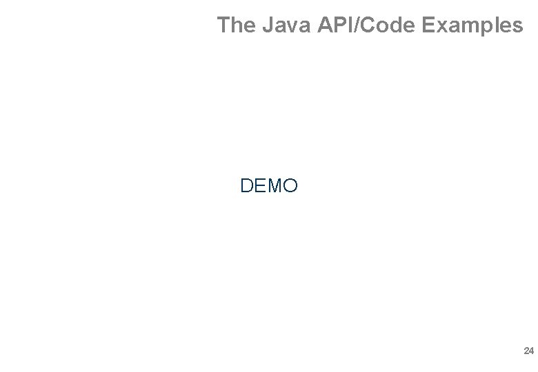 The Java API/Code Examples DEMO 24 The Java API/Code Examples DEMO 24