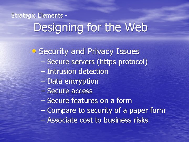  Strategic Elements - Designing for the Web • Security and Privacy Issues –