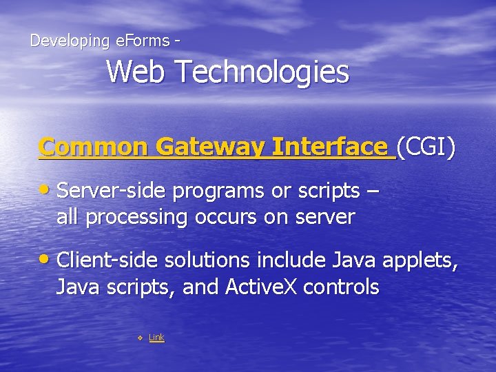  Developing e. Forms - Web Technologies Common Gateway Interface (CGI) • Server-side programs