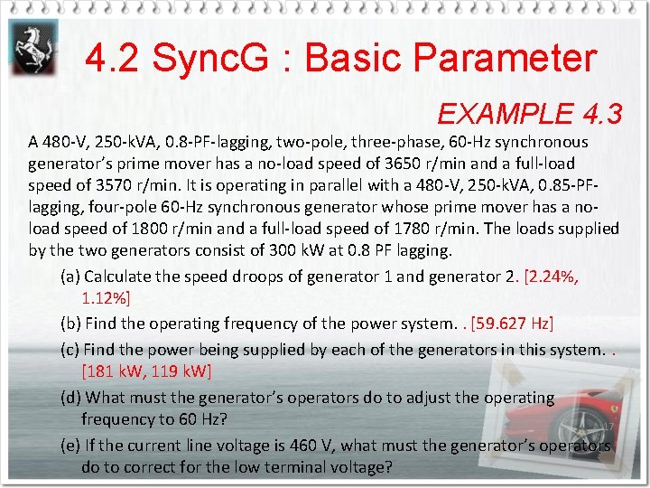 4. 2 Sync. G : Basic Parameter EXAMPLE 4. 3 A 480 -V, 250