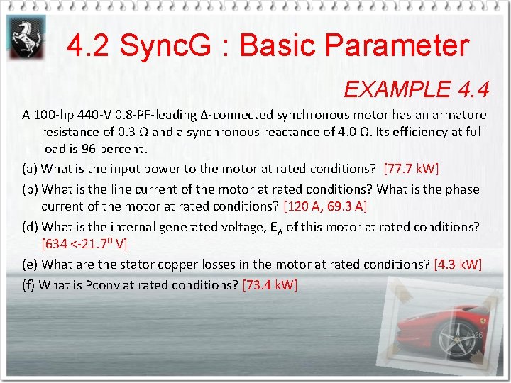 4. 2 Sync. G : Basic Parameter EXAMPLE 4. 4 A 100 -hp 440