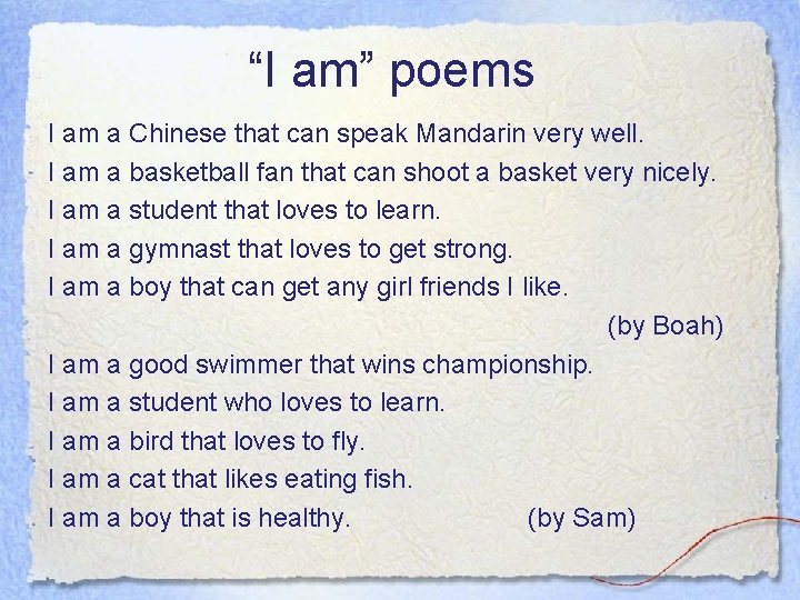 “I am” poems I am a Chinese that can speak Mandarin very well. I “I am” poems I am a Chinese that can speak Mandarin very well. I