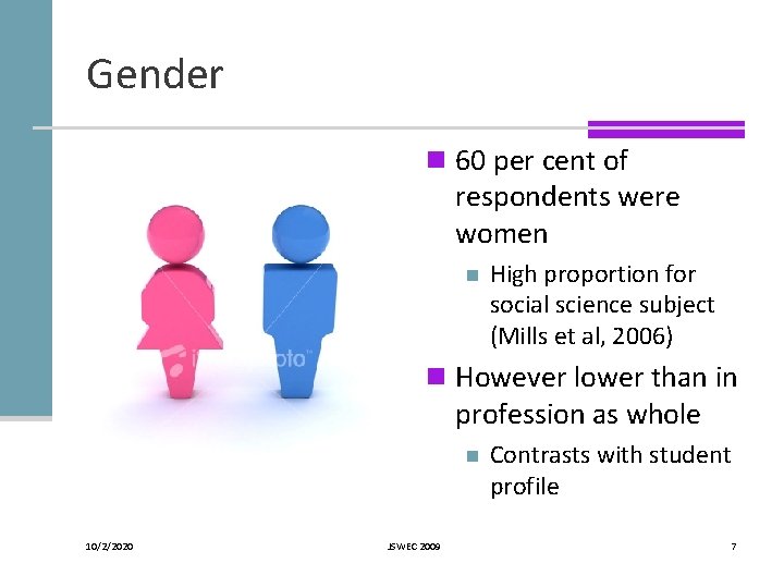 Gender n 60 per cent of respondents were women n High proportion for social Gender n 60 per cent of respondents were women n High proportion for social